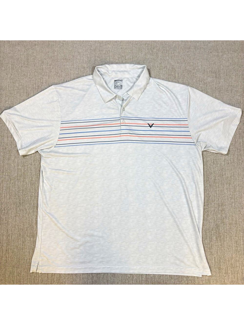 Callaway Opti-Dri Golf Polo Mens XXL 2XL White Gray Heather Chest Stripe Logo
